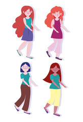 Plakat group young women cartoon character female design