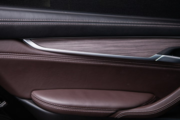 black leather details in car