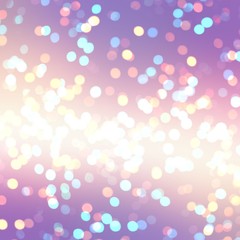 Shimmer bokeh on lilac gradient background. New Year festive pattern. Christmas celebration decor. 