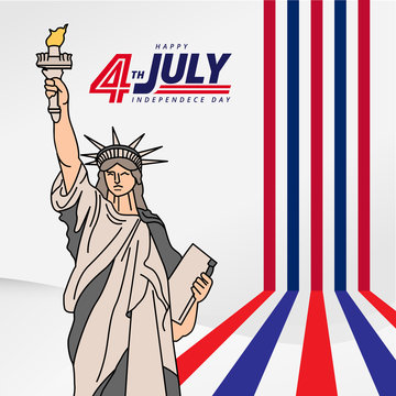 Happy independence day 4th of july background with american flag and statue of Liberty.