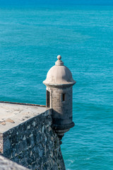 Sentry Box against deep blue ocean.