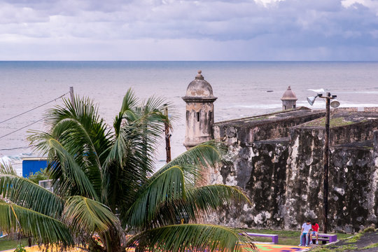 Sentry Box Garita and palm trees in Old San Juan, Puerto Rico.