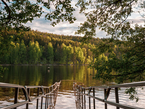 Railing for help to bath in a lake in Sweden © Miljan Andjelkovic