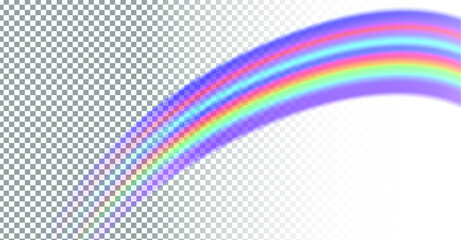 Rainbow on transparent background. Vector illustration of multicolored beam.