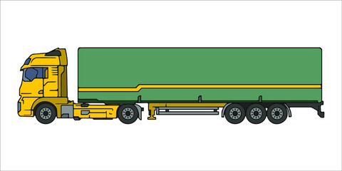 Semi-trailer truck vector illustration. Side view, cartoon style.