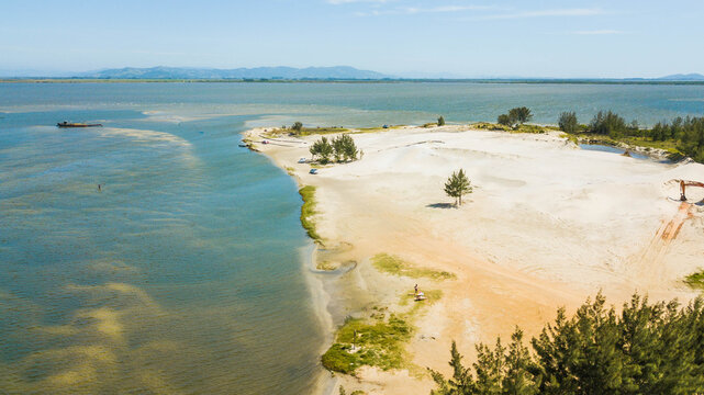 Barra do Camacho - Laguna - SC. Aerial view scenic landscape of Barra do Camacho beach and dunes in Laguna - Santa Catarina - Brazil