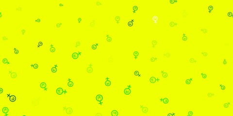 Light Green, Yellow vector texture with women's rights symbols.