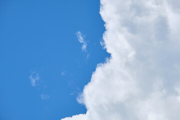 Dense white clouds on a blue background with copy space.