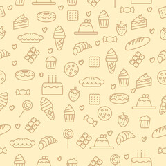 Sewing fabric with Vector of cake and sweets seamless pattern in doodle ...