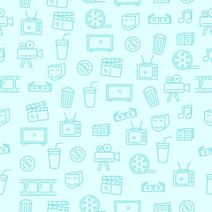 Fototapeta na wymiar Vector of movie seamless pattern in doodle style with blue color suitable for background 