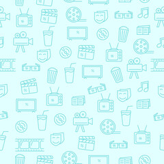 Vector of movie seamless pattern in doodle style with blue color suitable for background 