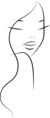 Beautiful simple line art doodle girl with eyes closed, isolated on white background. Can be used for cosmetics, beauty, spa and makeup advertising and beauty salon business cards.