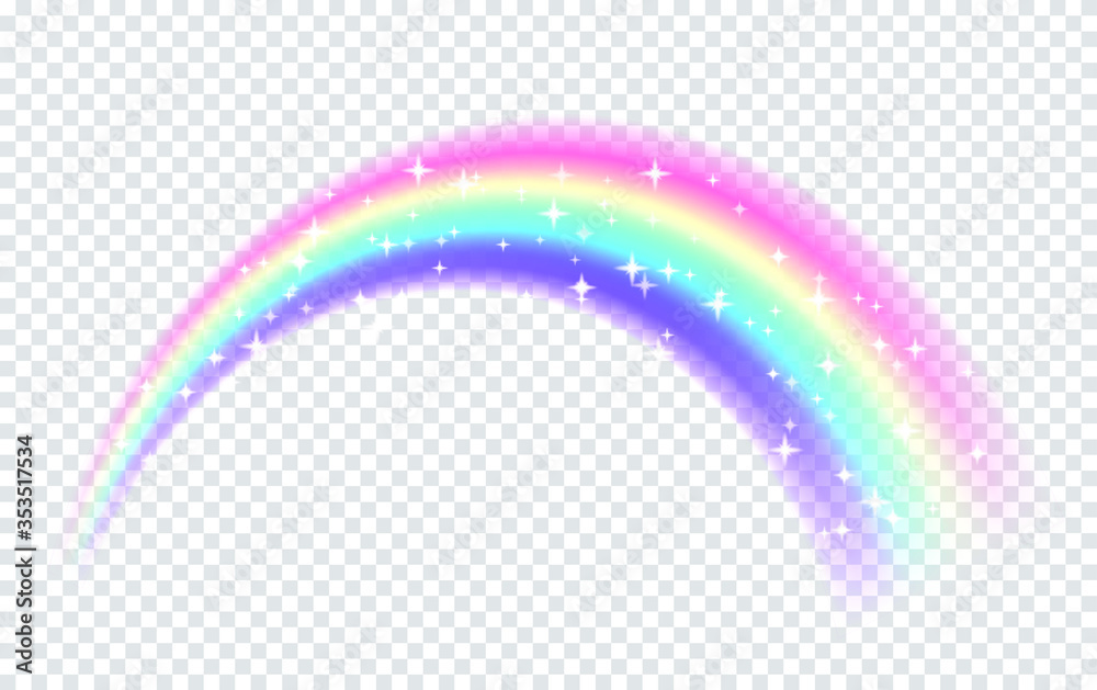 Aufkleber Rainbow with sparkles isolated on transparent background. Vector realistic illustration of arch in spectum colors. 