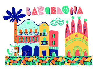 Barcelona street color vector background