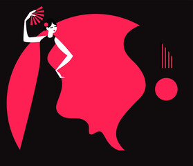 silhouette of a woman in a red dress dancing flamenco
