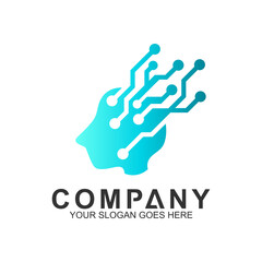 brain tech logo, technology icons template