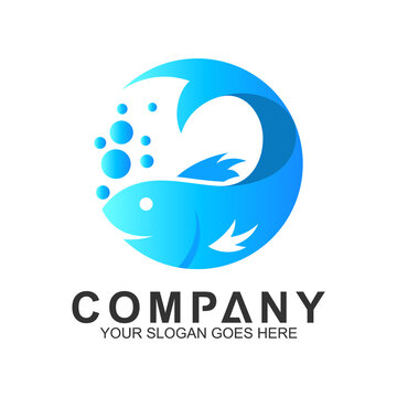 blue fish logo with water bubbles,fishing vector logo