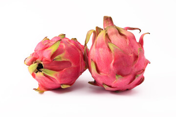 Two dragon fruits on a white background