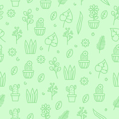 Plant seamless pattern in doodle style with green color suitable for background 
