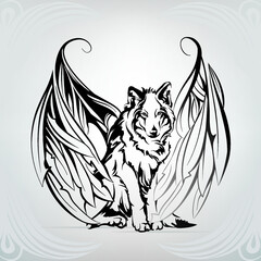 Silhouette of a wolf with wings © nutriaaa