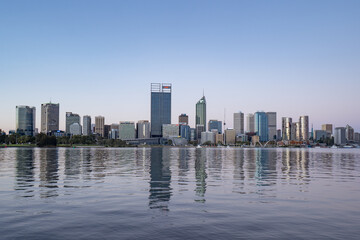 Perth city skyline at sunset. 