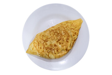 Tomato Omelette Stuffed Put in a white container isolated On a white background, Top view