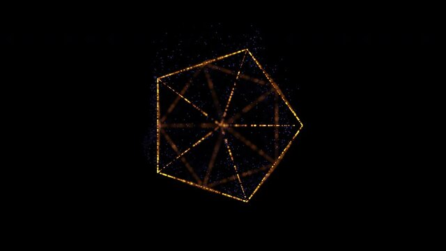 Formation of a sparkling geometrical figure on the black background.