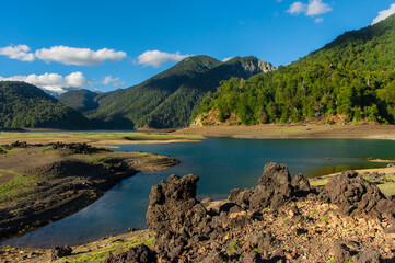 Fototapeta na wymiar Parque nacional Conguillio Sur De Chile región de la araucanía naturaleza bosque nativo lago natural Araucaria paisaje montaña turismo