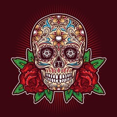 sugar skull with roses  vector logo