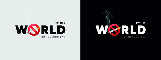 Realistic No Smoking sign on black background for May 31st World No Tobacco Day. Vector Illustration.Smoke steam with cigarettes