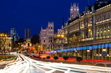 Gran via at twilight. Madrid, Spain.