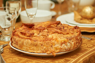 Close up of timballo fresh out of the oven