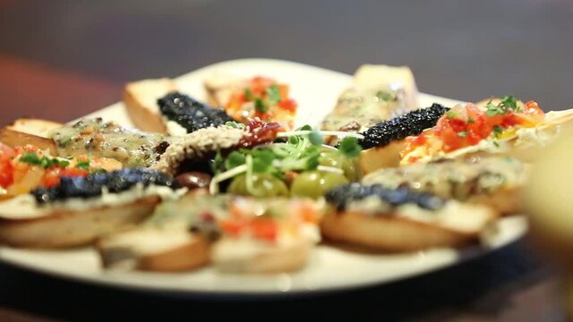 bruschetta with caviar smoked salmon and brie cheese