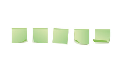 Set of green sticky notes and post its used in an office for reminders