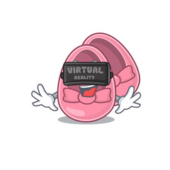 A cartoon image of baby girl shoes using modern Virtual Reality headset