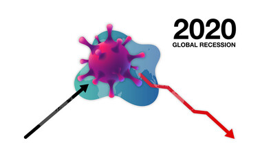 Market decline coronavirus. Diagram, graph recession. Financial diagram. Financial arrow graph. Business concept. Global recession in 2020. Corona virus  