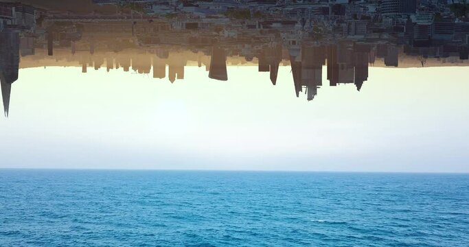 4k drone footage of two contrast ideas of nature and urban city life.
