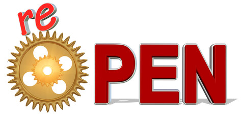 open reopen gear and text  after covid-19 - 3d rendering