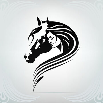 Vector silhouette of girl and horse