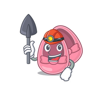 A Cartoon Picture Of Baby Girl Shoes Miner With Tool And Helmet