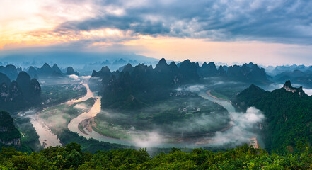 Sunrise of Damian Mountain, Xingping Town, Yangshuo, Guilin, Guangxi, China