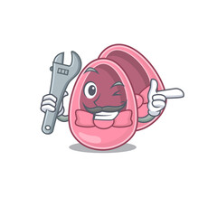 A caricature picture of baby girl shoes working as a mechanic