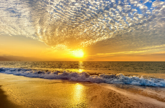 Sunset Ocean Golden Brilliant Color