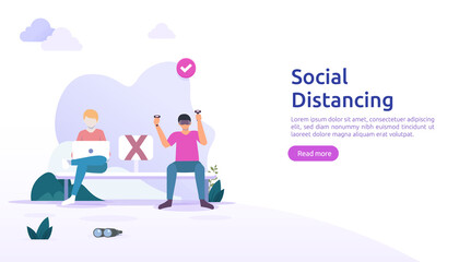 Social distancing prevention concept. protect from COVID-19 coronavirus outbreak spreading. keep 1-2 meter distance space between people. landing page template, banner, social, poster, or print media