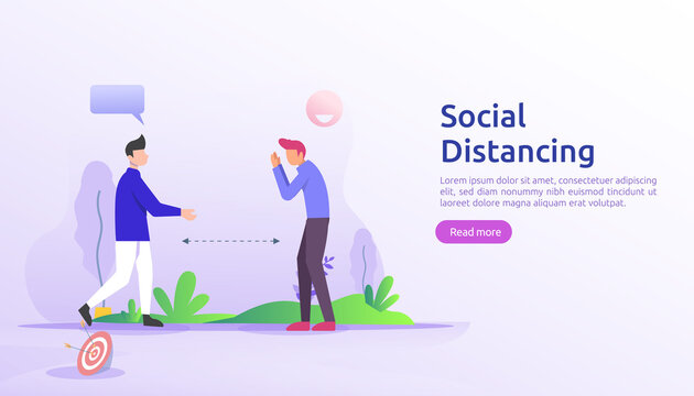 Social distancing prevention concept. protect from COVID-19 coronavirus outbreak spreading. keep 1-2 meter distance space between people. landing page template, banner, social, poster, or print media