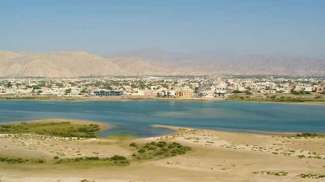 Aerial view of city in the desertic area, U.A.E.