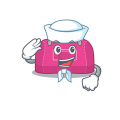 Smiley sailor cartoon character of woman sport bag wearing white hat and tie