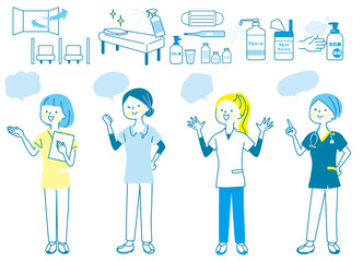 若い女性　医師　看護師　整体師　白衣　表情セット