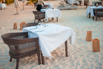 Summer empty open air luxury restaraunt at exotic hotel