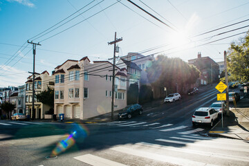 Naklejka premium Typical houses and hills in Marina neighbourhood, San Francisco, California